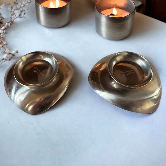 VTG Danish Mid Century 18/8 Stainless Taper Candleholder Pair Minimalist Mod - Picture 2 of 10